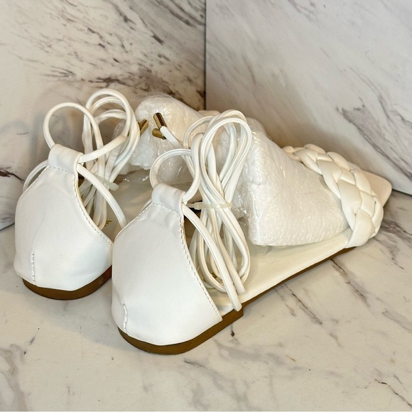 Wrap Up Square Toe Flat Sandals – Braided Toe Strap, Square Toe – White – Size 8 - Picture 11 of 14